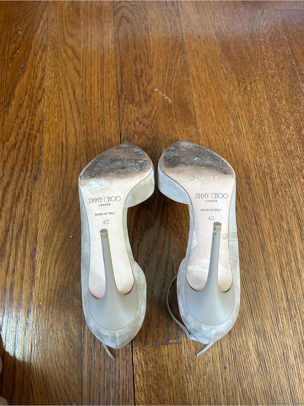 Jimmy Choo Lucy 100 Beige Suede Pointed-Toe Ankle-Strap Pumps - Picture 3 of 5